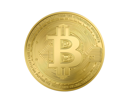Golden Bitcoin coin isolated, digital cryptocurrency concept, financial technology representation - Powered by Adobe