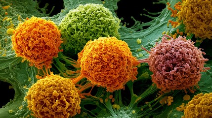 Ultra detailed 3D model of astrocytoma brain tumor cell infiltrating surrounding neural tissue highlighting glial cell mutations