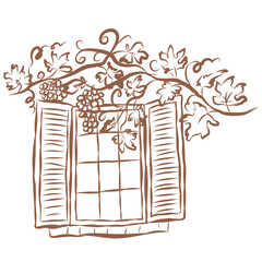 Line Art of Window with Vines Illustration. Hand-Drawn Doodle.