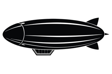 Silhouette of a Classic Airship with Gondola and Stabilizing Fins, Vintage Design