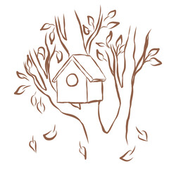 Line Art of Birdhouse Illustration. Hand-Drawn Doodle.