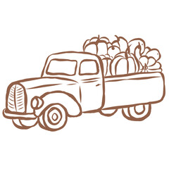 Line Art of Track with Pumpkins Illustration. Hand-Drawn Doodle.
