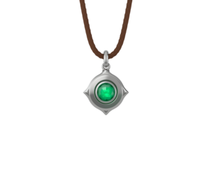 Elegant silver pendant with a captivating green gem, presented on a stylish leather cord