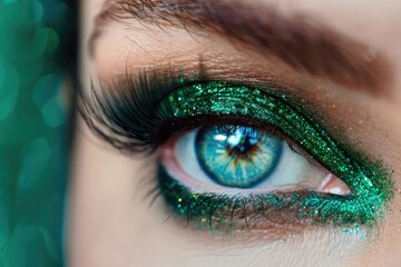 Fototapeta premium Beautiful Female Eye with Gold and Teal Shadow