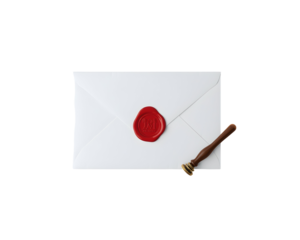 Elegant stationery display showcasing a pristine white envelope sealed with red wax