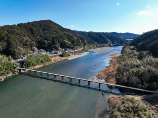 高知県いの町　上空から見た名越屋沈下橋