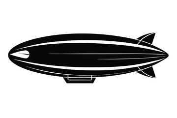 Fototapeta premium Black Silhouette of Classic Airship, Zeppelin Style with Gondola and Tail Fins Details