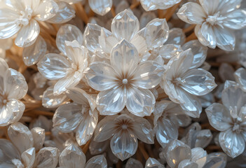 Top view of flower-shaped crystal cluster with soft light reflections