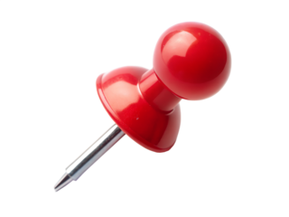 A single red pushpin isolated on transparent background, a common office supply for fastening papers