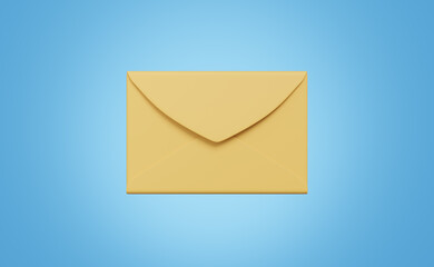 A 3D render of a simple, closed beige envelope centered on a clean blue gradient background. Ideal for concepts of mail, email, communication, message delivery, and online contact.