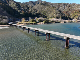 高知県いの町　上空から見た名越屋沈下橋