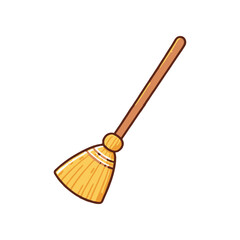 A colorful illustration of a broom standing upright on a white background, symbolizing cleanliness