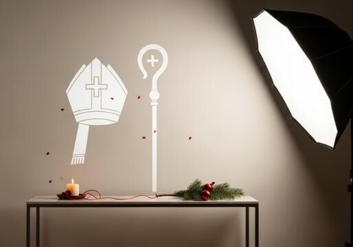 Celebraciones del D&iacute;a de San Nicol&aacute;s con decoraciones festivas en una mesa