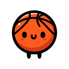 A cute cartoon basketball character with a smiling face and tiny legs, set against a white background