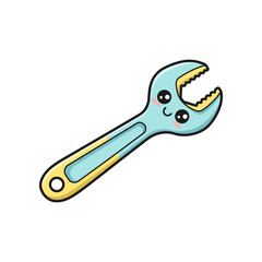 Obraz premium A cheerful cartoon wrench character with a smiling face, set against a simple white background