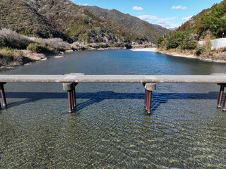 高知県いの町　上空から見た名越屋沈下橋