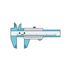 Cute cartoon caliper with a smiling face, measuring precision in a bright, simple background