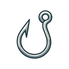 A detailed illustration of a fishing hook, showcasing its sharp point and curved design, set against a plain background, ideal for fishing-related content