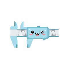 Cute cartoon caliper with a smiling face, measuring tool for precision in a playful design