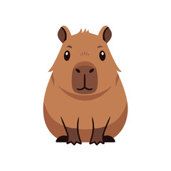 Cute cartoon capybara sitting calmly, surrounded by a simple white background, ideal for children's illustrations
