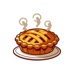 A freshly baked apple pie with steam rising, placed on a white plate, evoking warmth