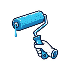 A hand holding a paint roller dripping blue paint, symbolizing home renovation and creativity