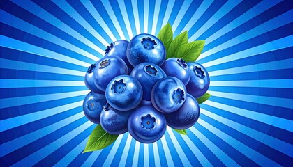 Vibrant blueberries against a dynamic blue radial background fresh and appealing.
