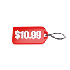$10.99 price tag red icon. 3d render. 