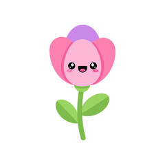 Cute cartoon flower character with a smiling face and vibrant colors on a white background