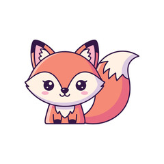 Cute cartoon fox character sitting happily with a fluffy tail in a vibrant, playful style
