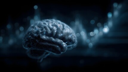 Futuristic digital visualization of a glowing brain depicting complex neural networks data flow and cognitive processes in abstract cybernetic style