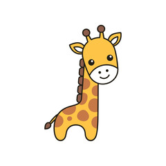 Cute cartoon giraffe character with a smiling face, standing against a white background
