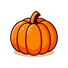 A vibrant, cartoon-style pumpkin resting on a light background, ideal for autumn themes