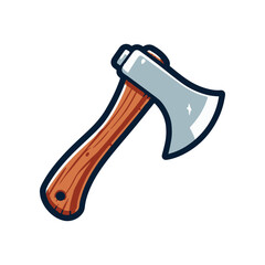 A vibrant illustration of a wooden-handled axe with a shiny blade, suitable for outdoor themes