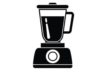 Black and White Silhouette of a Blender with Liquid Inside a Glass Container