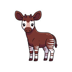 Cute cartoon illustration of a young okapi standing upright with a friendly expression