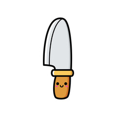 Cute cartoon knife with a smiling face, set against a plain background, perfect for kitchen themes