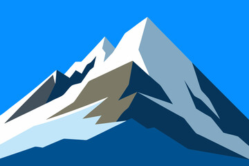 Fototapeta premium Stylized geometric mountain range with snow and blue sky