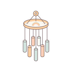 A whimsical mobile featuring pastel-colored hanging tubes and a subtle rainbow, perfect for nursery decor