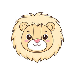 Cute cartoon lion head with a fluffy mane, smiling expression, suitable for children's illustrations