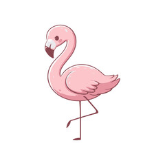 A whimsical pink flamingo standing on one leg against a plain white background, ideal for playful designs