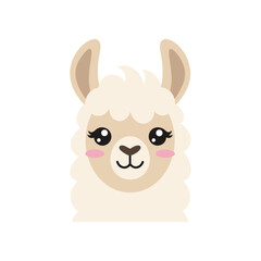 Obraz premium Cute cartoon llama with fluffy fur and big eyes, set against a simple white background