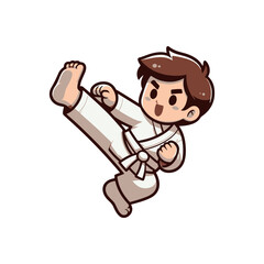 A young martial artist executing a high kick in a dynamic pose, showcasing determination and skill