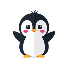 Cute cartoon penguin character with a cheerful expression, standing against a simple background