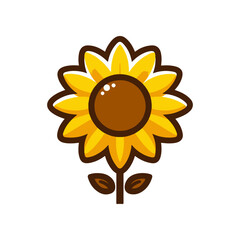 Fototapeta premium Bright yellow sunflower illustration with a brown center, ideal for nature-themed designs
