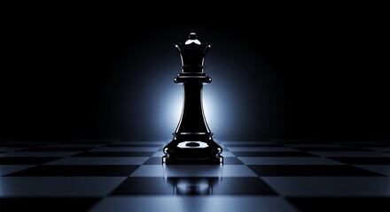 Dark Chess Queen on a Board in Spotlight