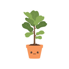 Cute cartoon plant in a smiling pot, set against a white background, ideal for nursery decor