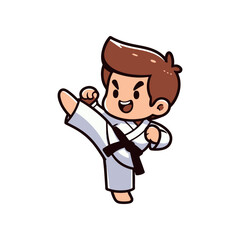 Cartoon character practicing karate in a dynamic kick pose with a focused expression