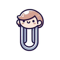 Cartoon character resembling a paperclip with a smiling face, set against a plain background