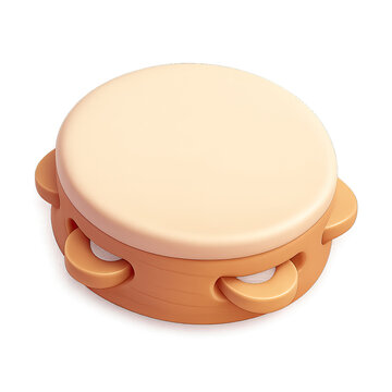 Stylized 3D Tambourine Icon &ndash; Cute Cartoon Handheld Percussion Instrument with Jingles for Music, Rhythm, Celebration & Playful Designs. Bright Beige & Orange Aesthetic for Apps, Websites & Digital Ar